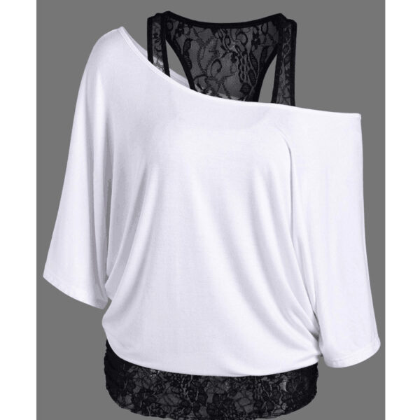 Lace Vest Diagonal Collar Bat Sleeve Top - Image 4