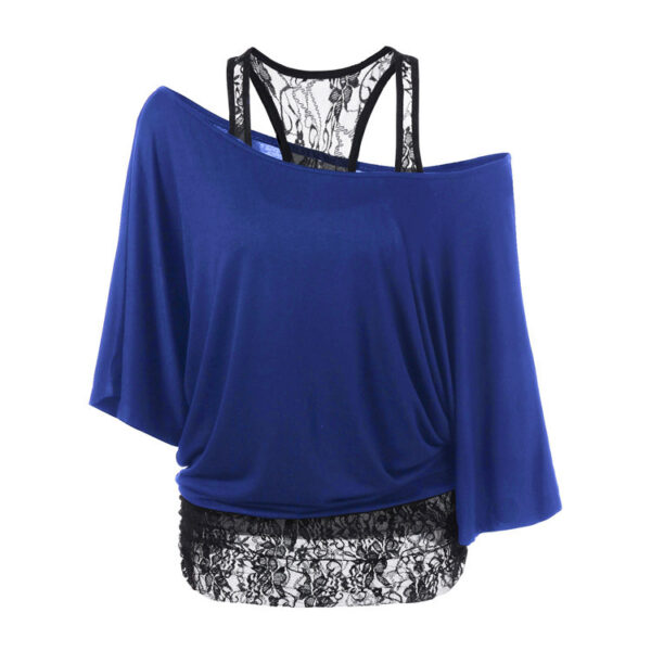 Lace Vest Diagonal Collar Bat Sleeve Top - Image 3